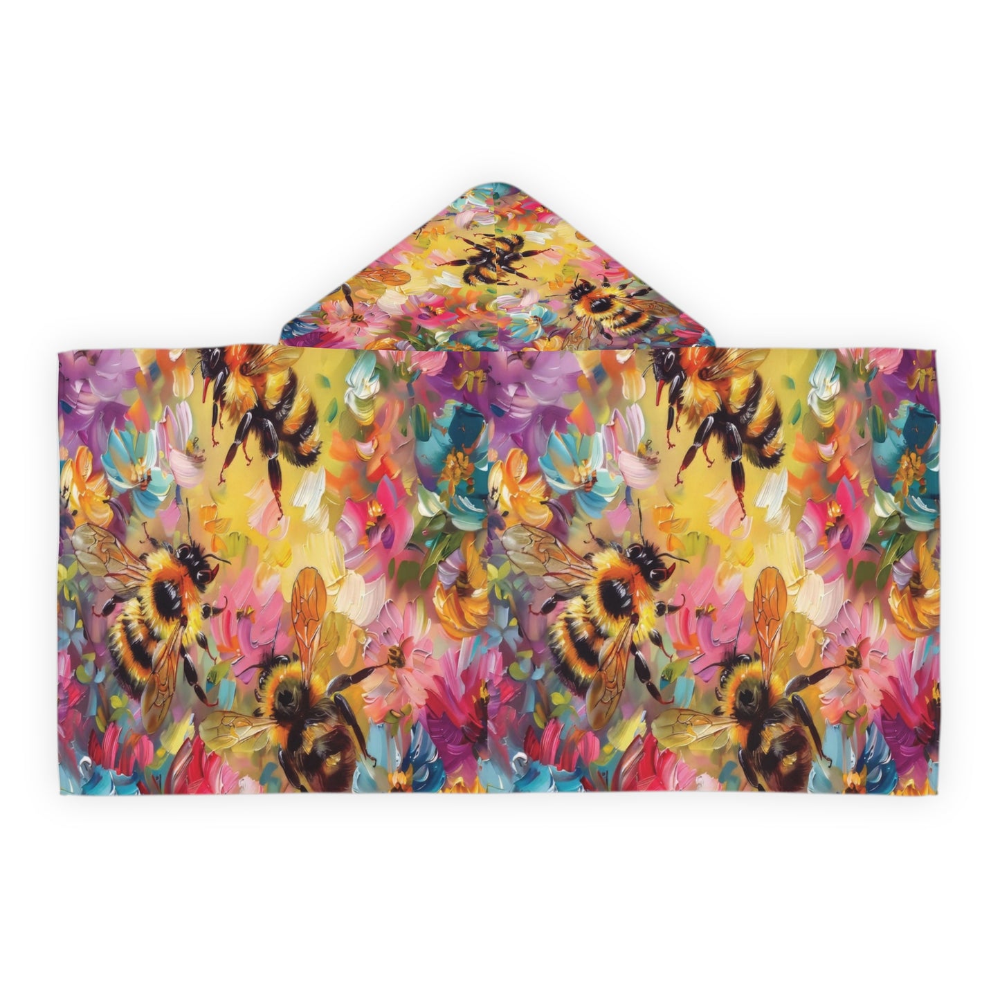 Colorful Bee-Themed Youth Hooded Towel, Fun Beach Days, Bath Time, Pool Parties, Birthday Gifts, Kids Gift, Nature Lover's Towel