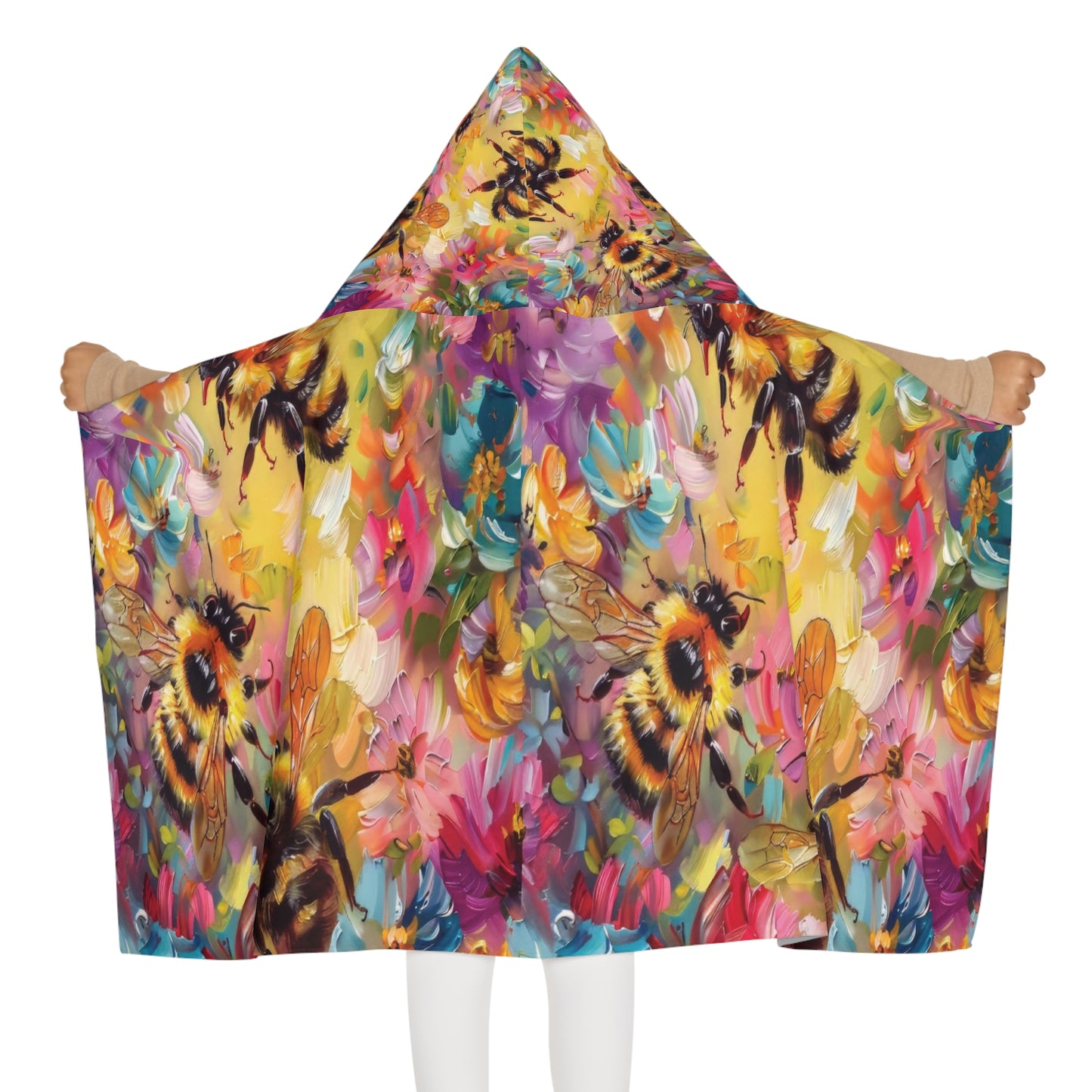 Colorful Bee-Themed Youth Hooded Towel, Fun Beach Days, Bath Time, Pool Parties, Birthday Gifts, Kids Gift, Nature Lover's Towel
