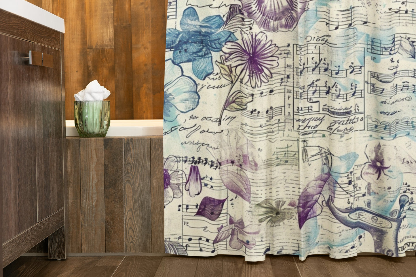 Floral Music Notes Curtains | Bohemian Home Decor, Bedroom Drapes, Unique Window Treatment, Artful Curtains, Gift for Music Lovers