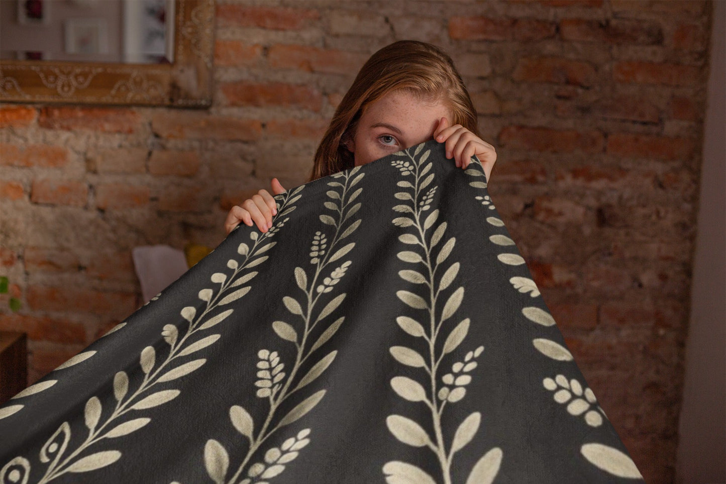 Botanical Pattern Throw Blanket, Cozy Home Decor, Gift for Her, Winter Warmth, Boho Chic, Plant Lover's Gift