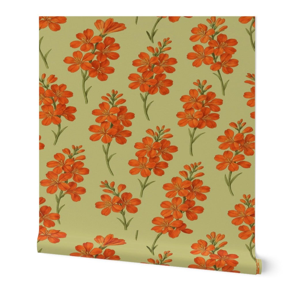 Golden Marigold Floral Pattern – Warm Vintage 70s Style Wallpaper & Fabric