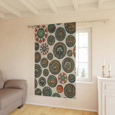 Boho Chic Window Curtains, Colorful Circle Pattern Home Decor, Living Room Drapes, Bohemian Curtain Panel, Eclectic Window Treatment