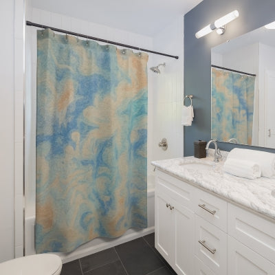 Abstract Blue and Beige Shower Curtain, Stylish Bath Decor, Home Remodeling, Ocean Vibes, Spa-Style Bathroom Accessories