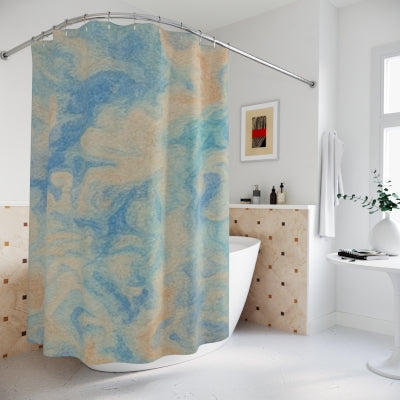 Abstract Blue and Beige Shower Curtain, Stylish Bath Decor, Home Remodeling, Ocean Vibes, Spa-Style Bathroom Accessories