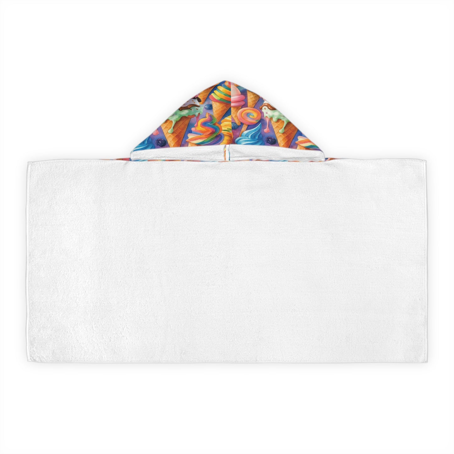 Colorful Ice Cream Youth Hooded Towel, Kids Bathing Towel, Summer Beach Gift, Pool Swim Cover-Up, Fun Summer Accessory