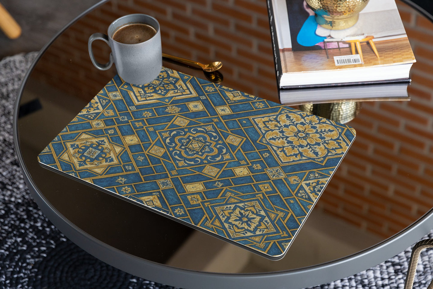 Elegant Blue & Gold Placemat | Modern Table Decor, Dining Accessories, Kitchen Decor, Gift for Hostess, Housewarming, Wedding Table Setting