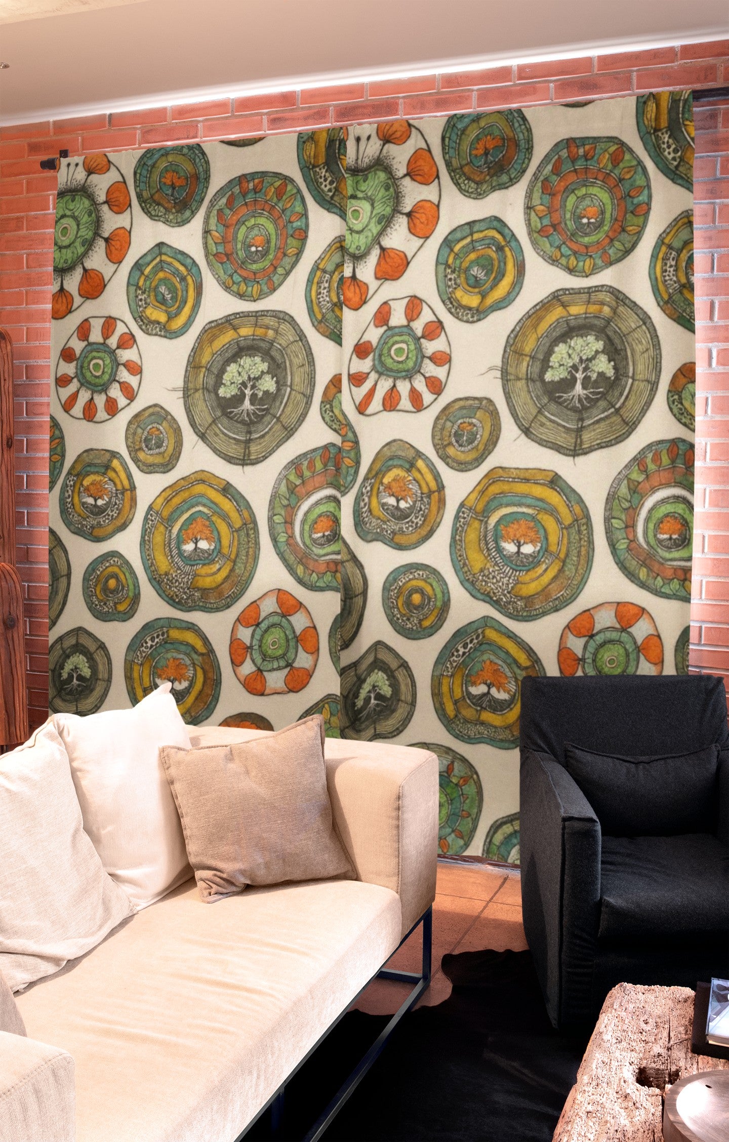 Boho Chic Window Curtains, Colorful Circle Pattern Home Decor, Living Room Drapes, Bohemian Curtain Panel, Eclectic Window Treatment
