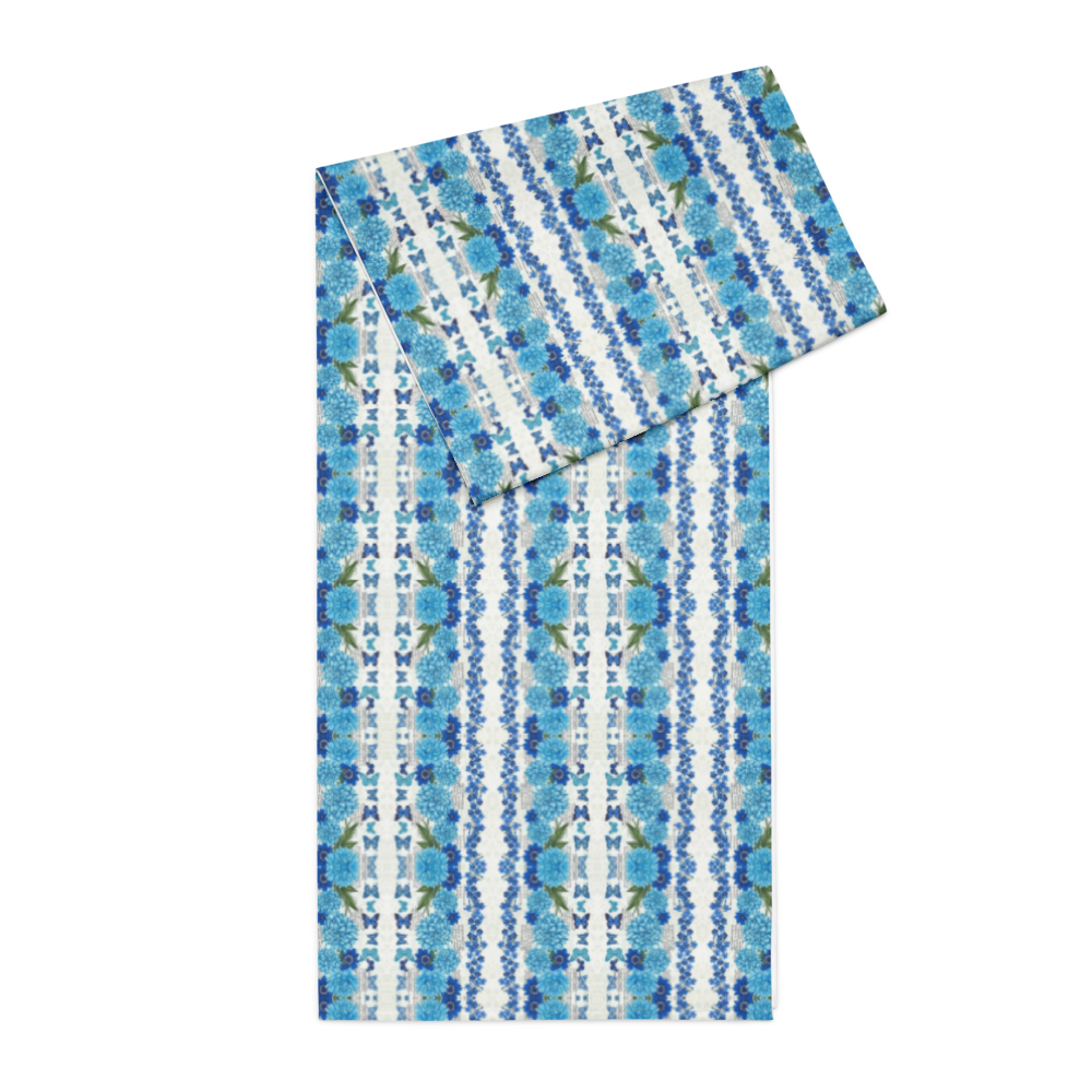 Azure Bloom Table Runner – Mediterranean Elegance