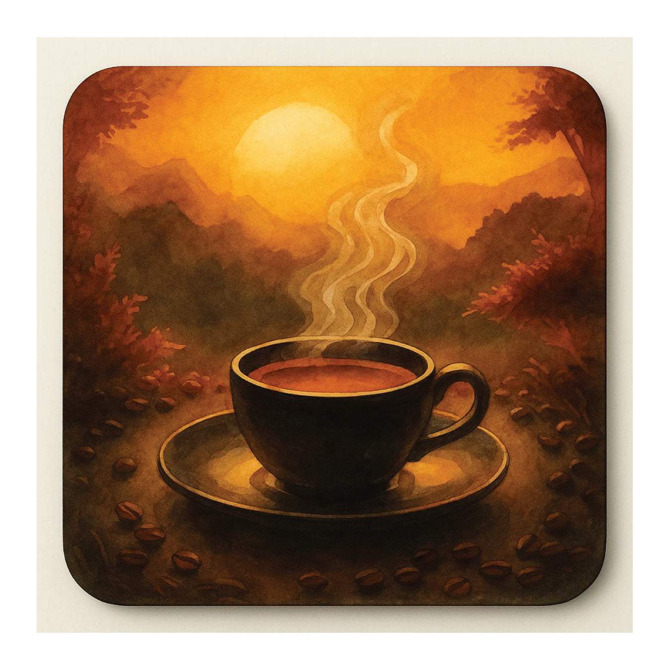 Serene Sunset Ceramic Coaster Set, Cozy Coffee Decor, Rustic Home Gift, Party Favor, Tea Coasters, Autumn Vibes