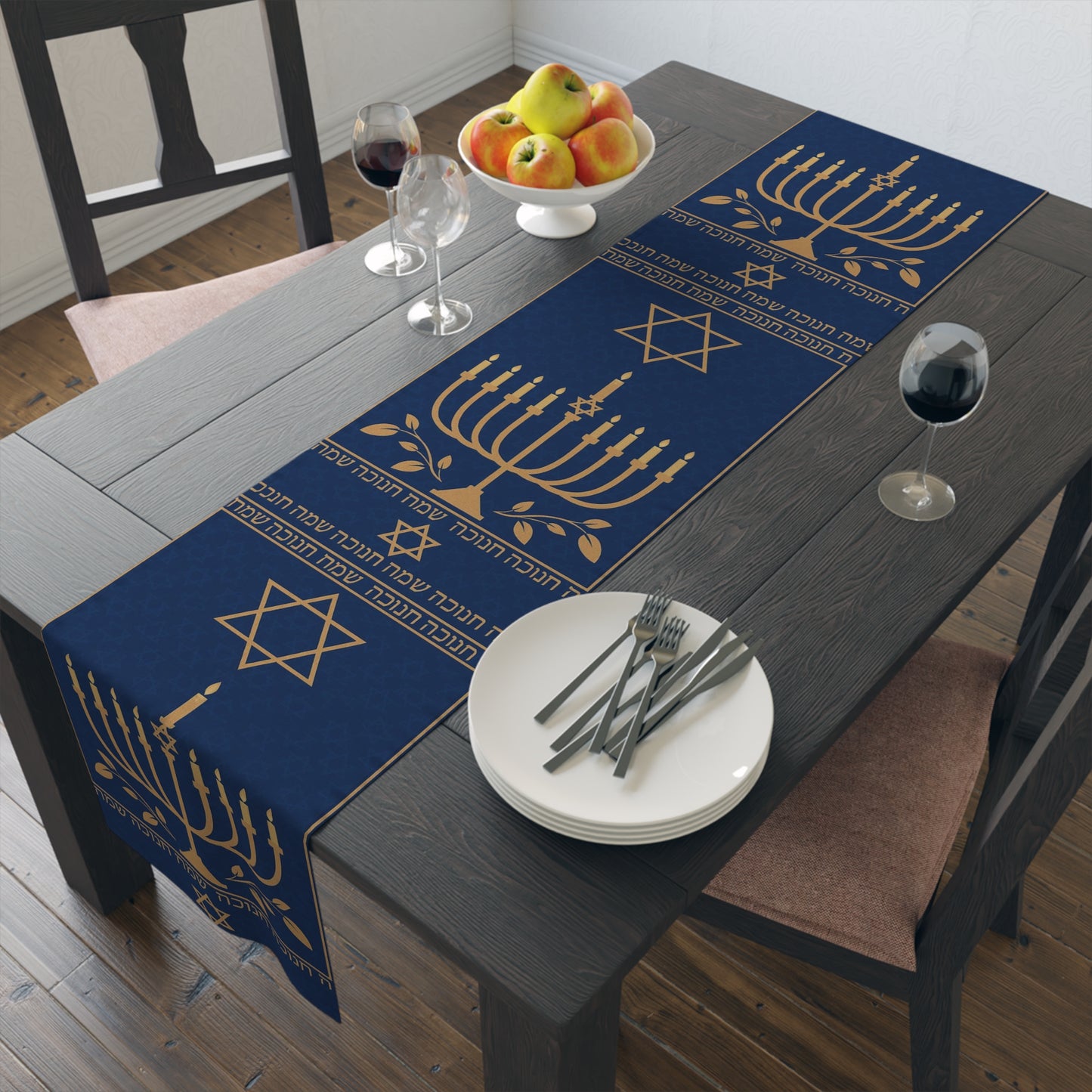 Hanukkah Table Runner, Festive Cotton Centerpiece for Holiday Decor, Jewish Celebrations, Dining Room Table Decor, Beautiful Table Setting