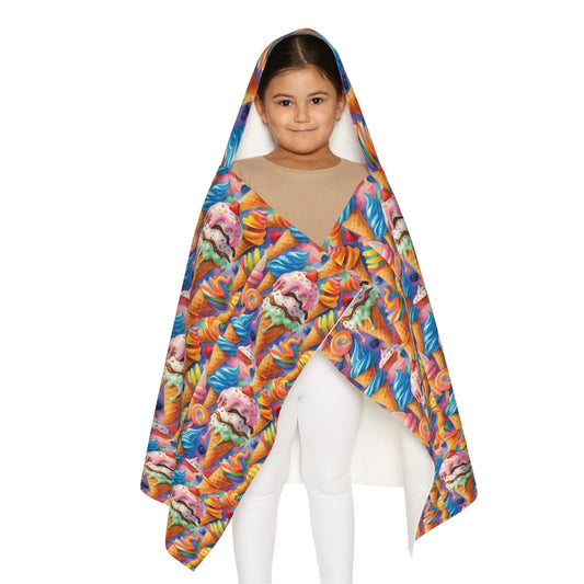 Colorful Ice Cream Youth Hooded Towel, Kids Bathing Towel, Summer Beach Gift, Pool Swim Cover-Up, Fun Summer Accessory