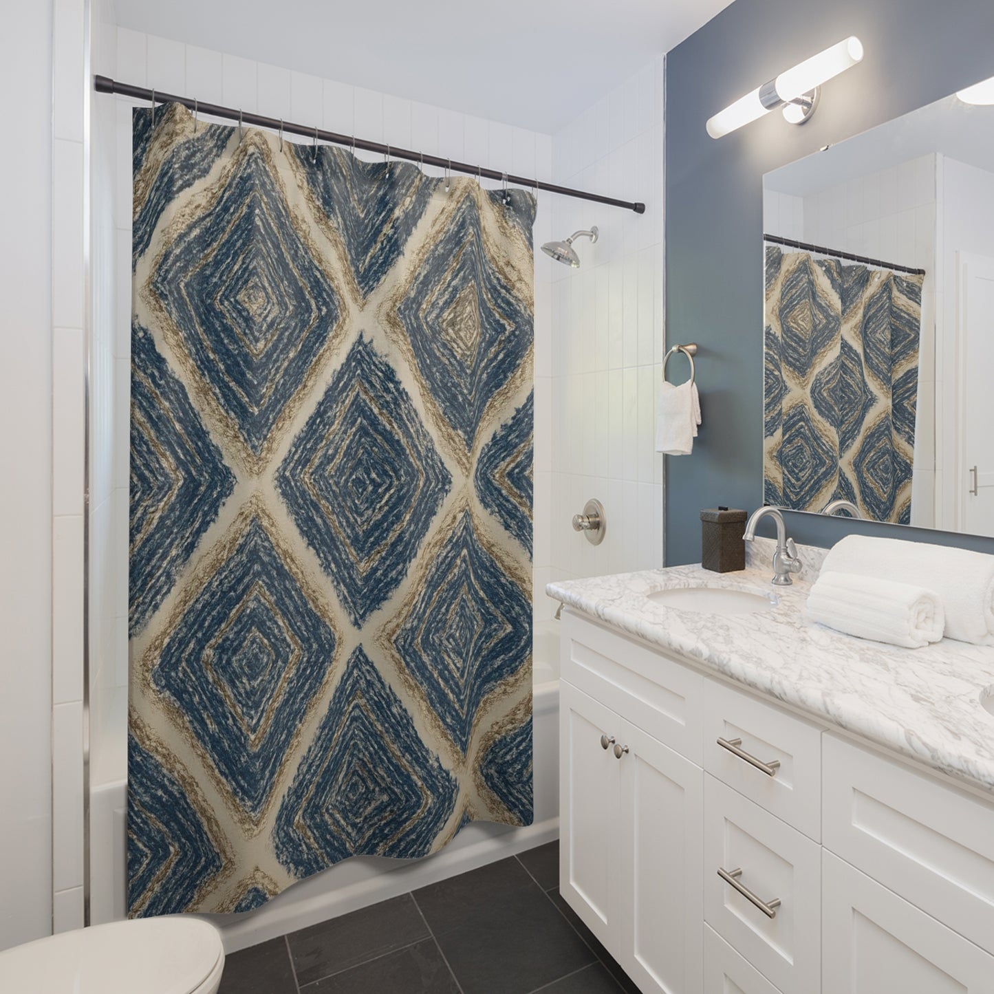 Boho Diamond Shower Curtains, Elegant Bathroom Decor, Geometric Print for Bohemian Style, Home Gift, Hygge Vibes