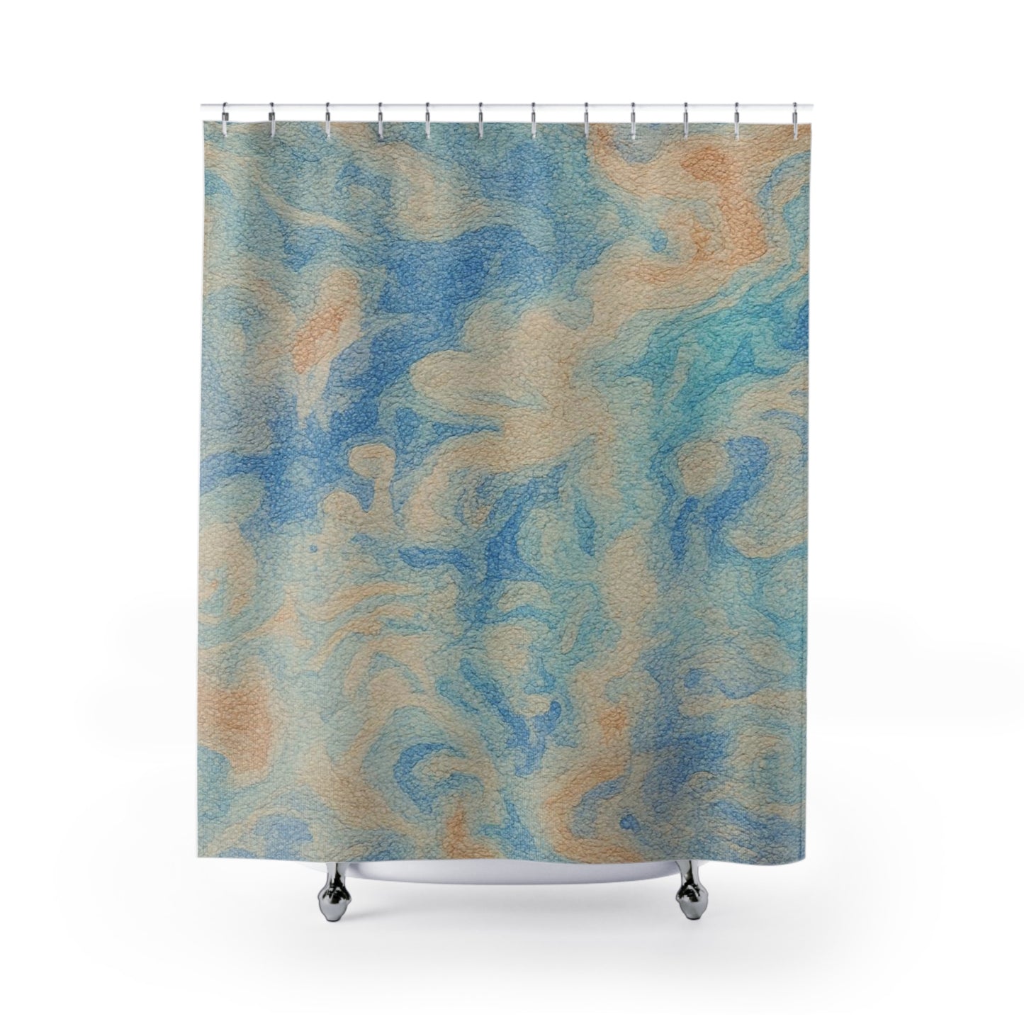 Abstract Blue and Beige Shower Curtain, Stylish Bath Decor, Home Remodeling, Ocean Vibes, Spa-Style Bathroom Accessories