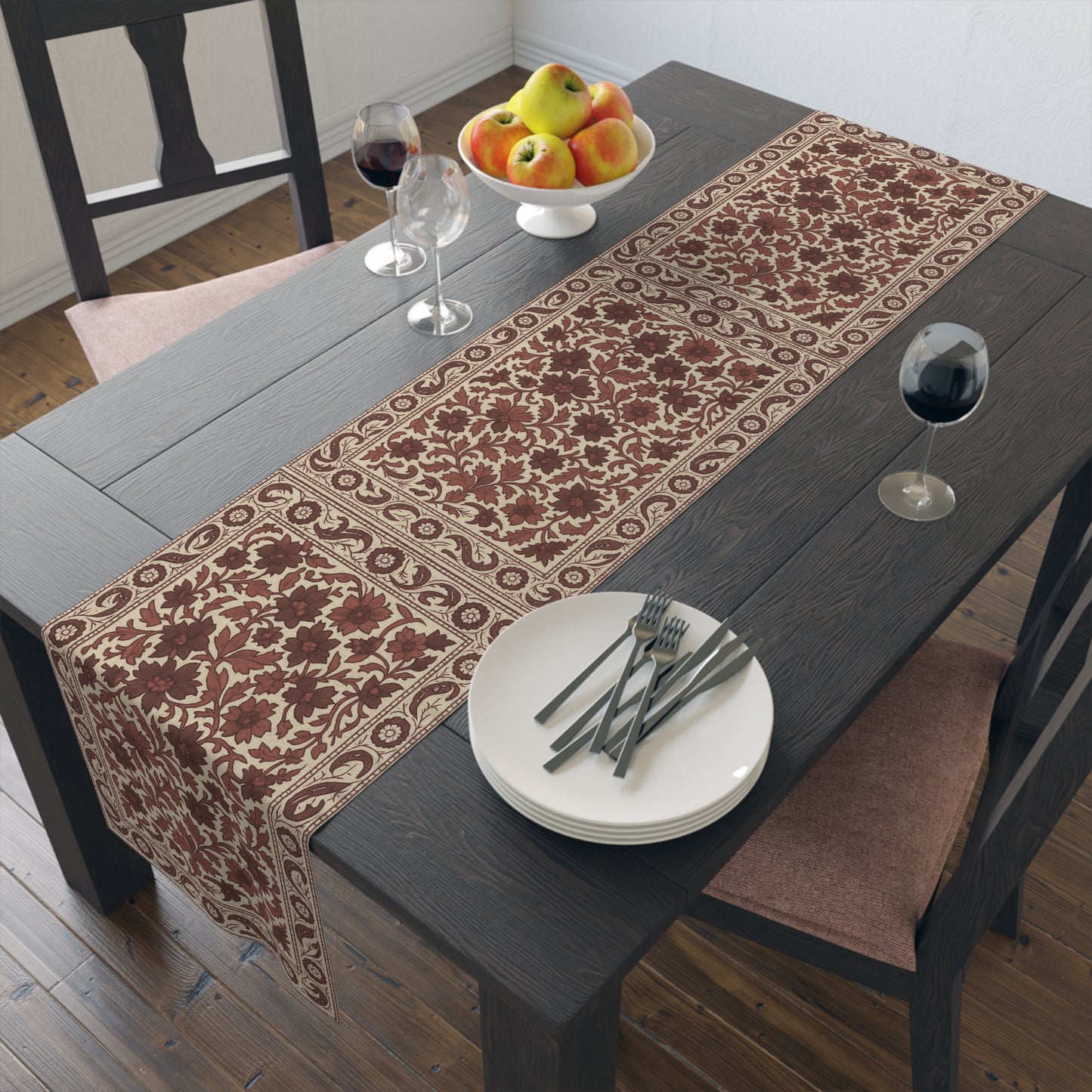 Elegant Floral Table Runner, Cotton & Poly Fabric, Perfect for Dining, Home Decor, Weddings, Parties, Holiday Celebrations