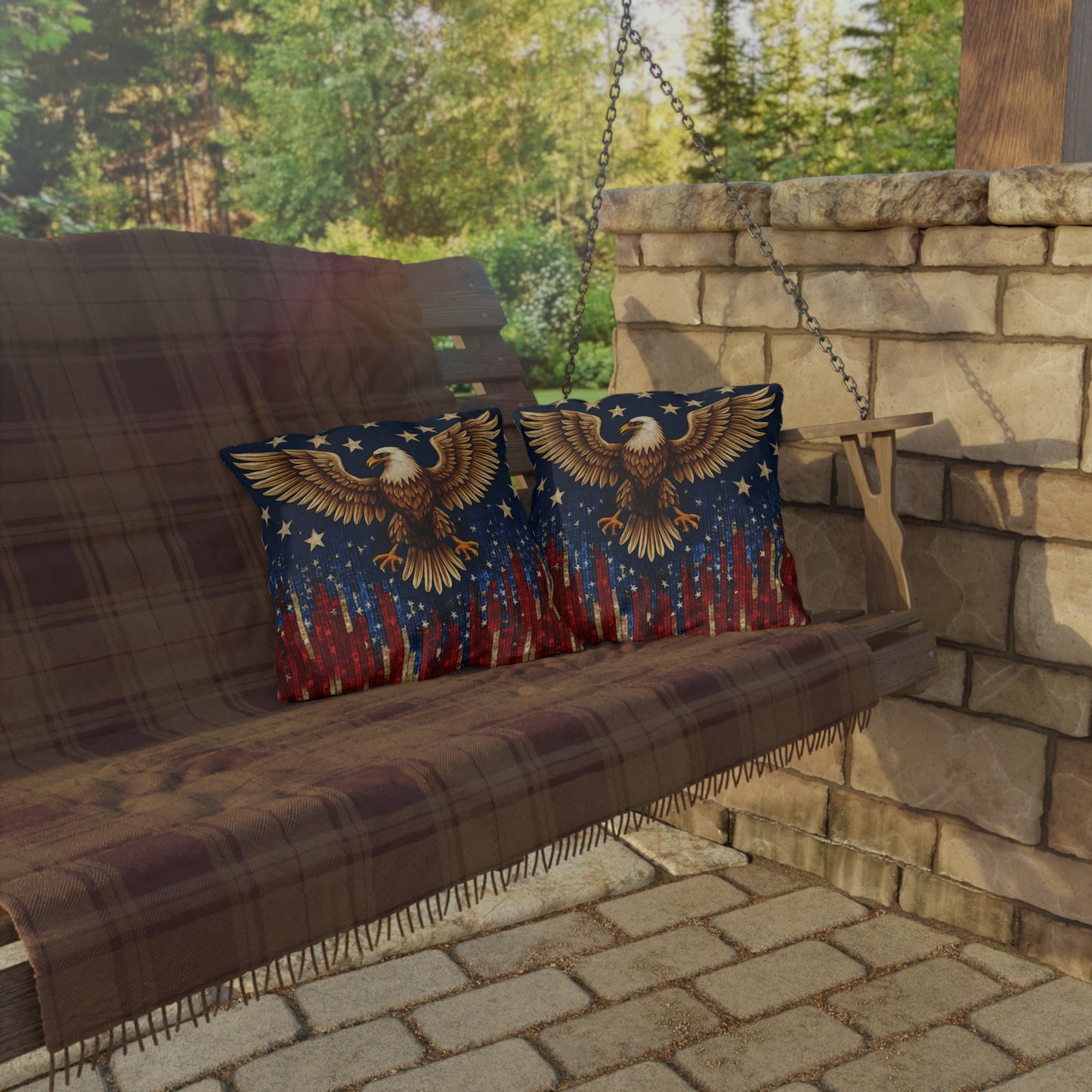 Patriotic Outdoor Pillows, USA Decor, Eagle Design, Summer BBQ, Independence Day, Garden Accessories, Indoor/Outdoor Cushion,4th of July