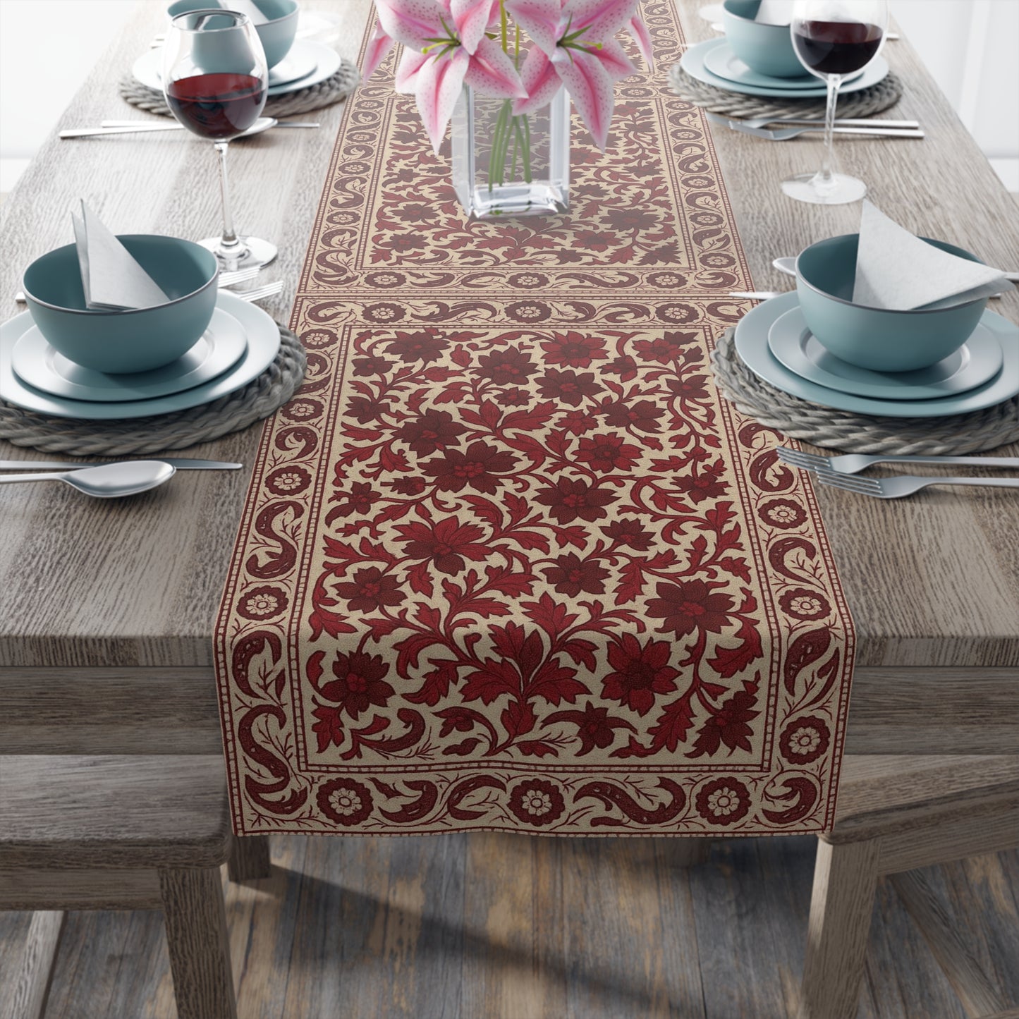 Elegant Floral Table Runner, Cotton & Poly Fabric, Perfect for Dining, Home Decor, Weddings, Parties, Holiday Celebrations