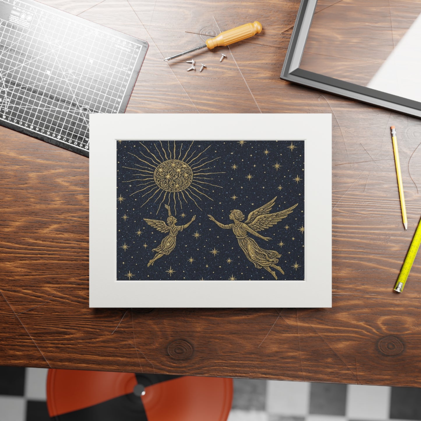 Celestial Art Print, Wall Decor, Angel Artwork, Home Decor, Night Sky, Gift for Astrology Lovers, Decorative Frame