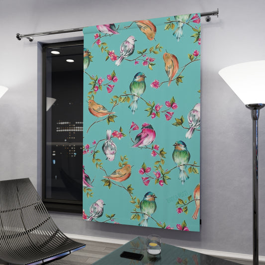 Colorful Bird Print Window Curtain - Nature-Inspired Home Decor, Boho Style, Living Room or Bedroom Curtains, Floral Window Treatment