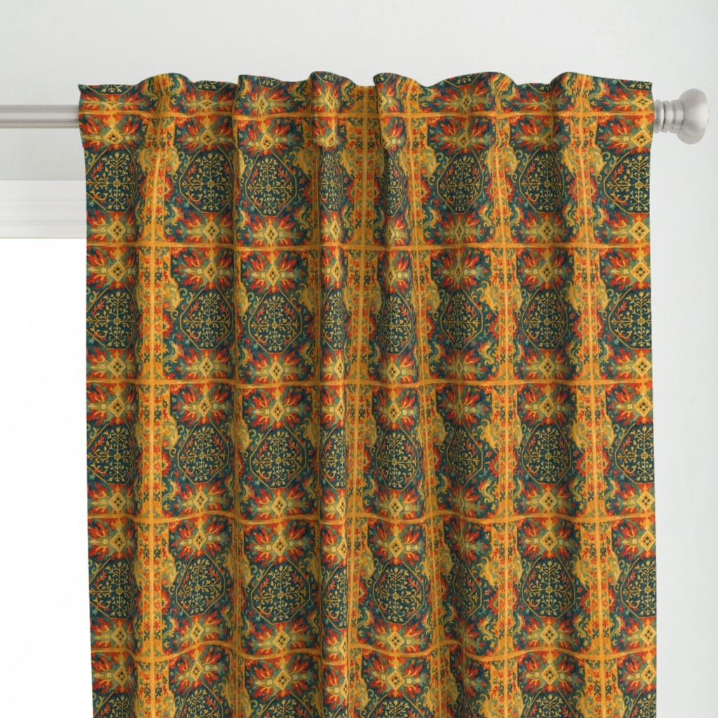 Curtain in Watercolor Persian Medallion Traditional Rug Art