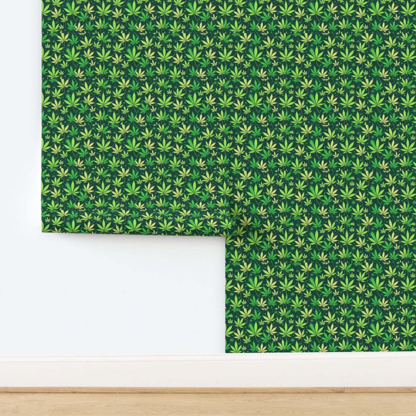 Bold Green Leaf Pattern Wallpaper – Botanical Cannabis-Inspired Design