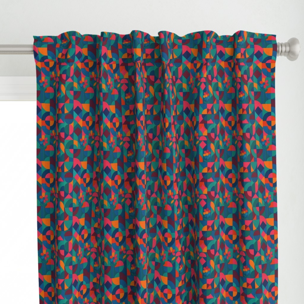 Curtain in Abstract Confetti Colorful Geometric on Dark