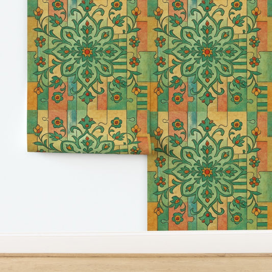 Vintage Geometric Floral Tile Pattern – Moroccan Puzzle-Inspired Fabric