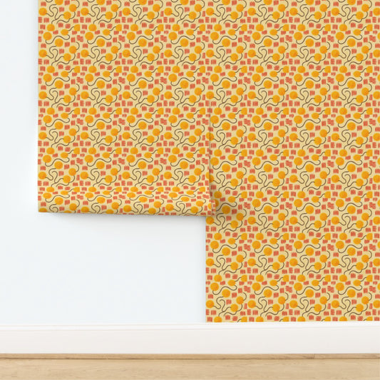 Retro Abstract Yellow & Orange Wallpaper – Warm Mid-Century Modern Wall Design