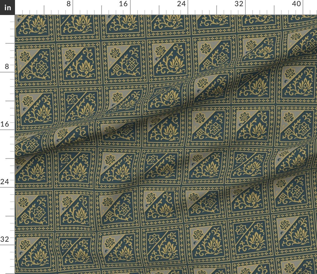 Moroccan Tile Pattern in Navy Gray & Gold