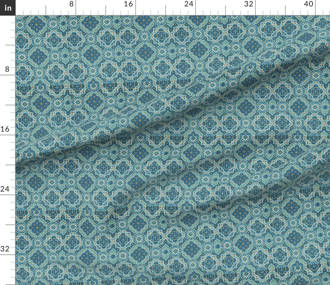 Fabric in Elegant Persian Geometric Tile Teal & Ivory Harmony