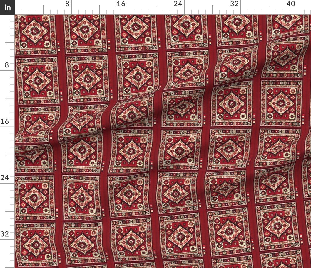 Fabric in Red & Cream Persian Rug Pattern