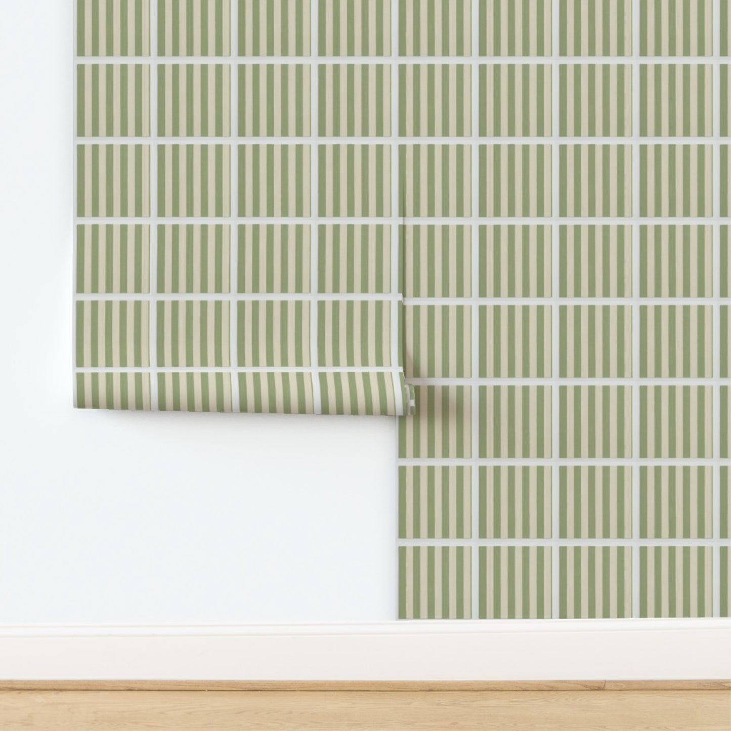 Olive Green Vertical Stripe Wallpaper – Modern Scandinavian Minimalist Style