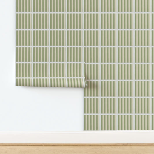 Olive Green Vertical Stripe Wallpaper – Modern Scandinavian Minimalist Style