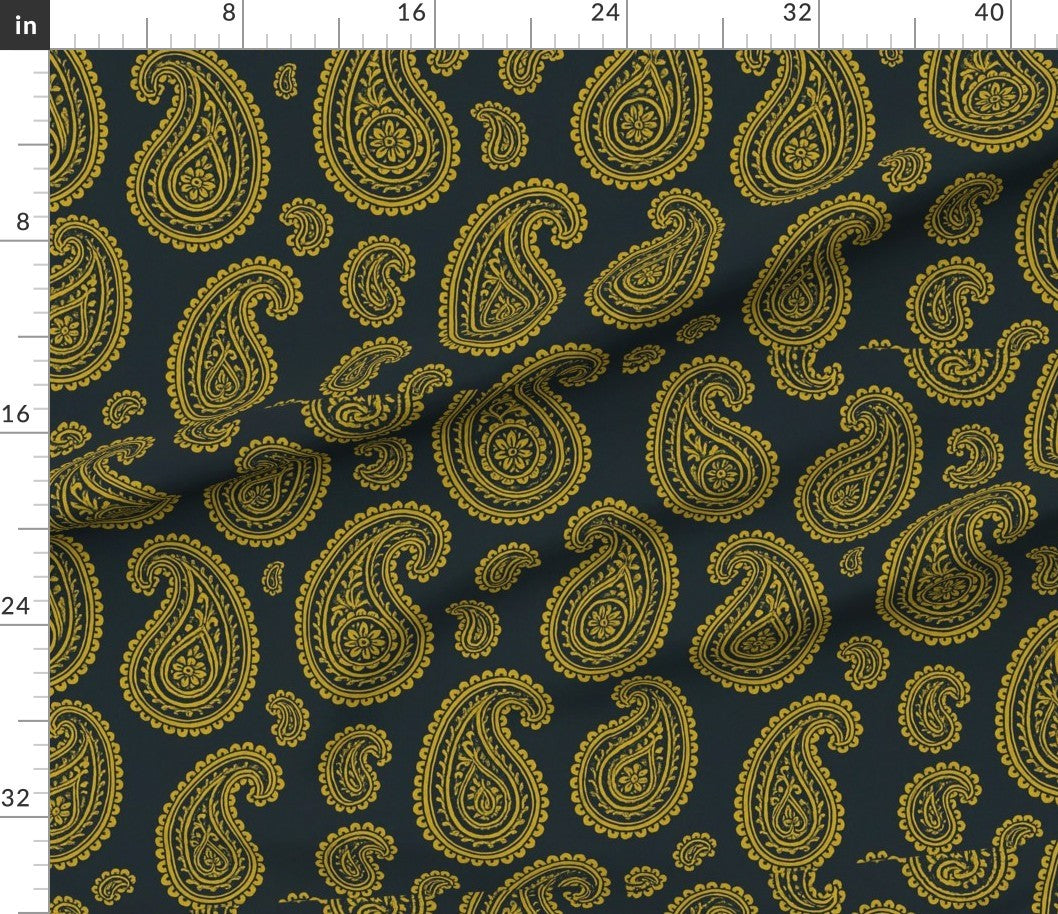 Golden Paisley on Navy Classic Persian Pattern