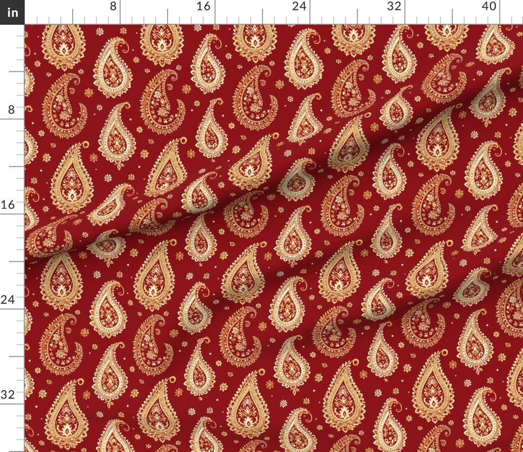 Fabric in Persian Paisley on Deep Red - Classic Textile Elegance