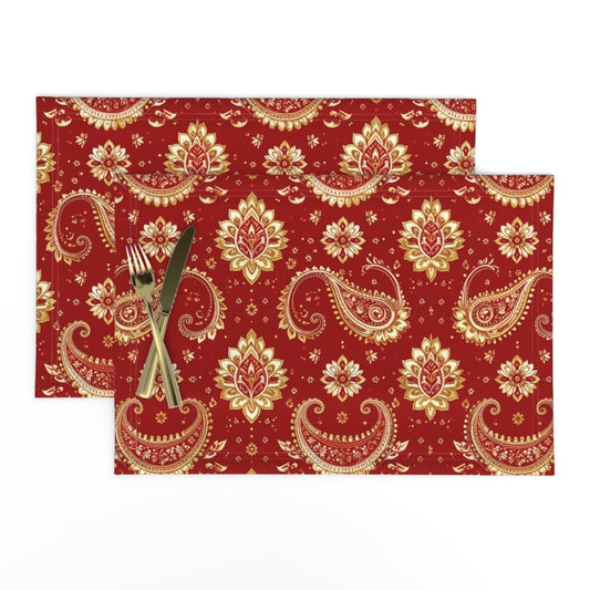 Placemat in Elegant Red Paisley Pattern