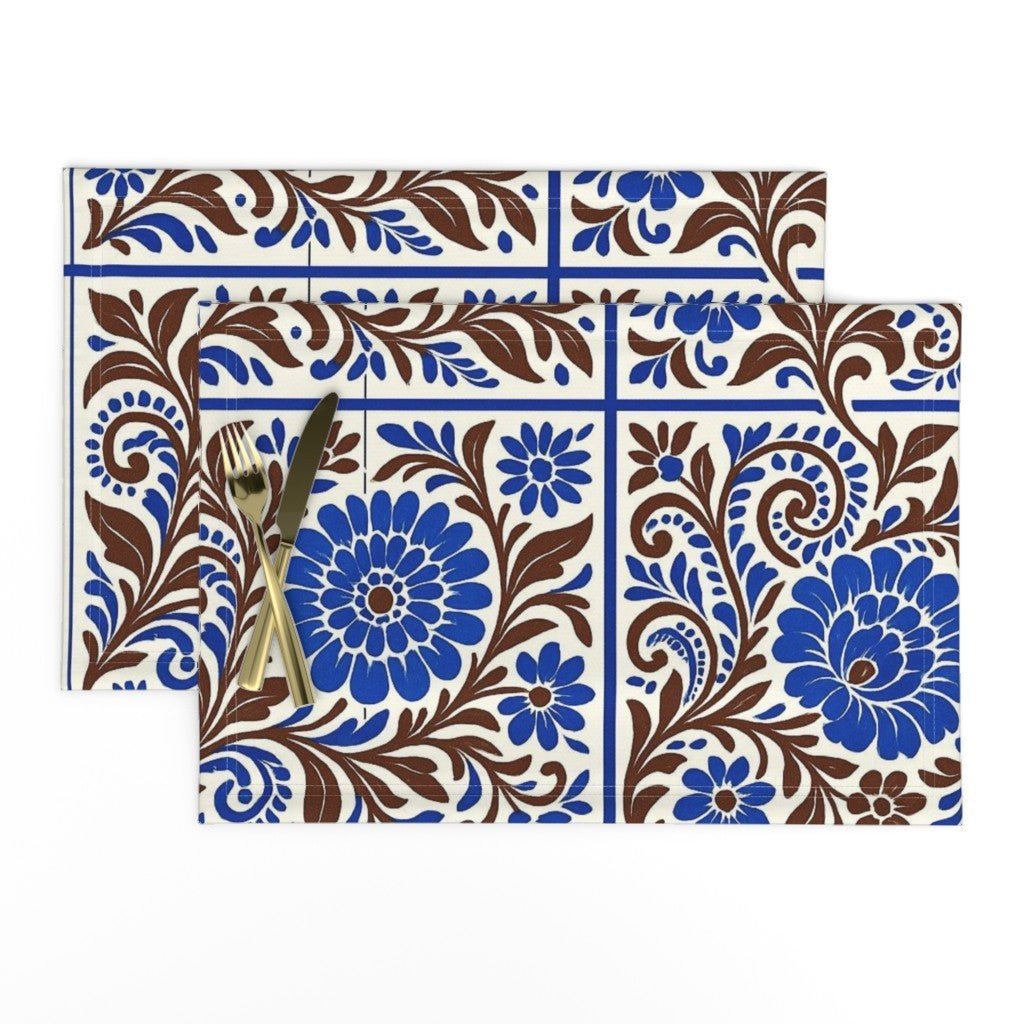 Placemat in Bohemian Tile In Blue & Brown-01