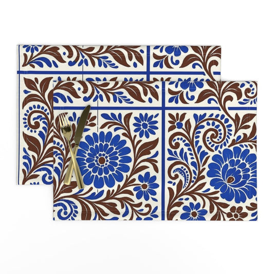 Placemat in Bohemian Tile In Blue & Brown-01