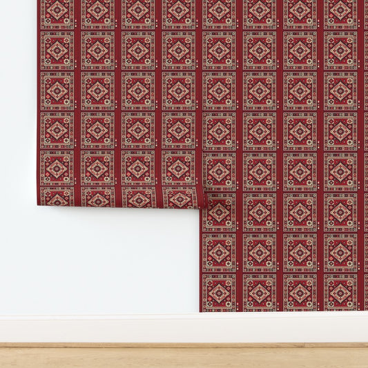 Traditional Red & Cream Persian Rug – Vintage Carpet Pattern for Fabric & Wallpaper