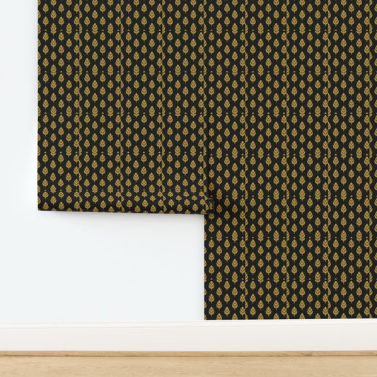 Golden Leaf Motif on Black – Elegant Botanical Pattern for Luxe Walls & Fabrics