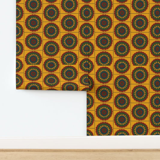 Colorful Crochet Mandala Pattern – Retro Yarn-Inspired Fabric Design