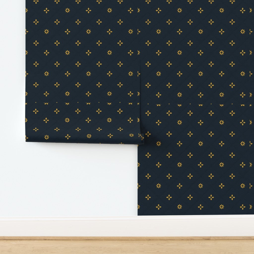 Navy Velvet Diamond Pattern with Gold Accents – Regal Fabric Look