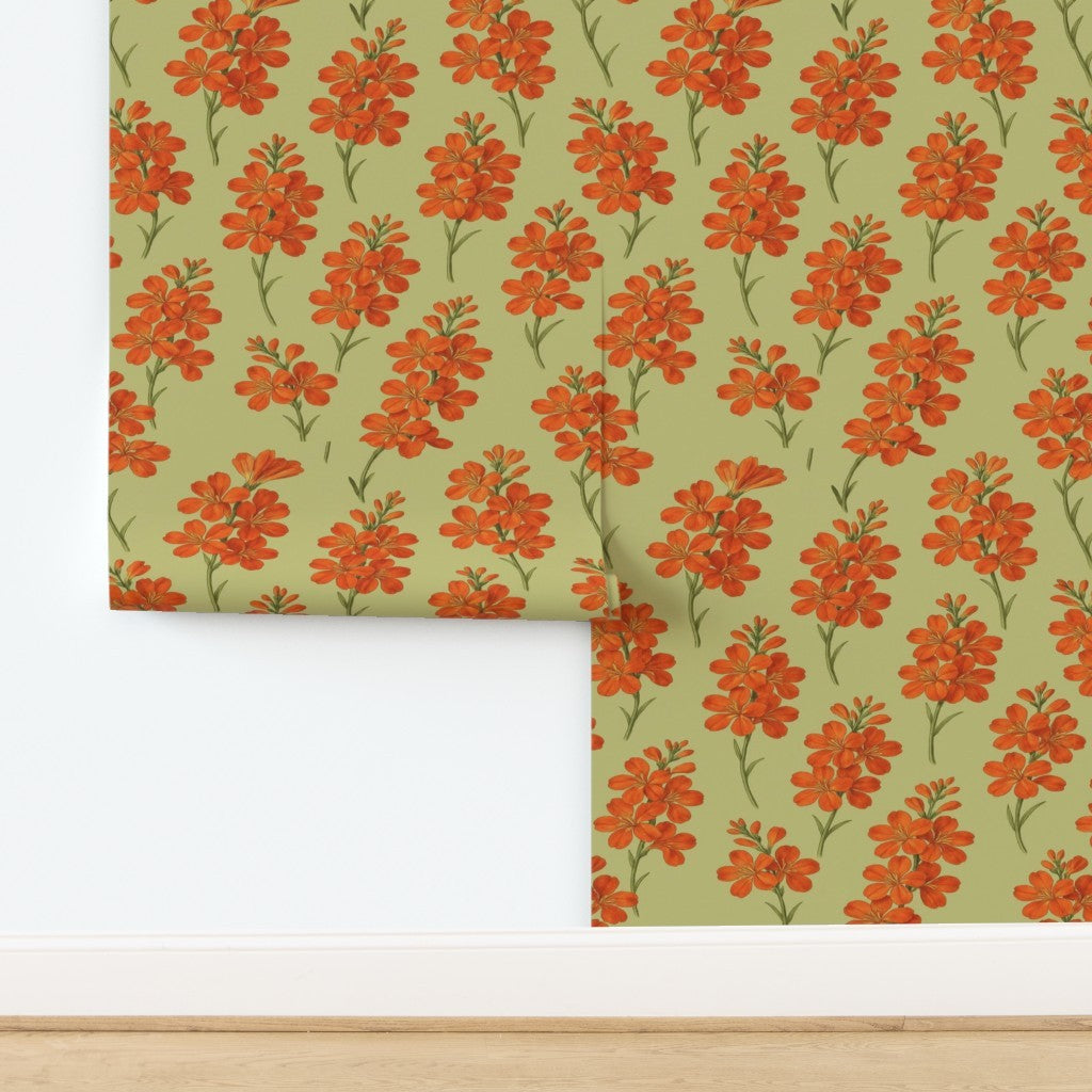 Golden Marigold Floral Pattern – Warm Vintage 70s Style Wallpaper & Fabric