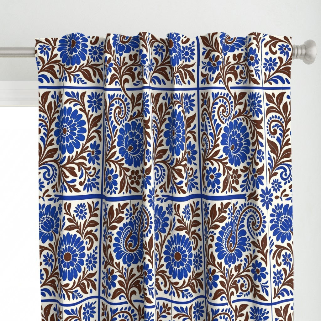 Curtain in Bohemian Tile In Blue & Brown-01