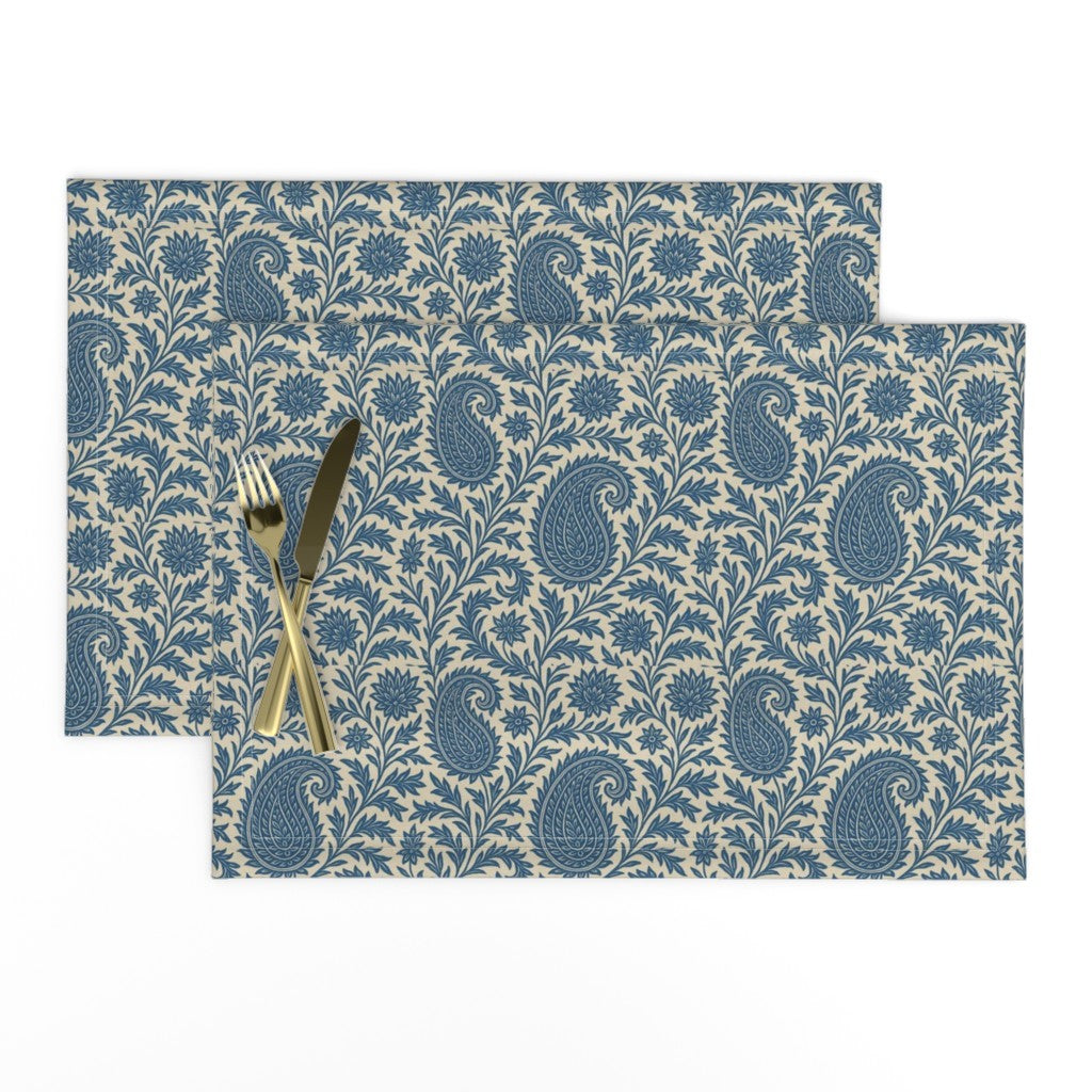 Placemat in Classic Blue Paisley Traditional Persian Motif Pattern