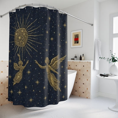 Celestial Shower Curtain – Mystic Sun & Moon Bathroom Decor, Dark Boho Style