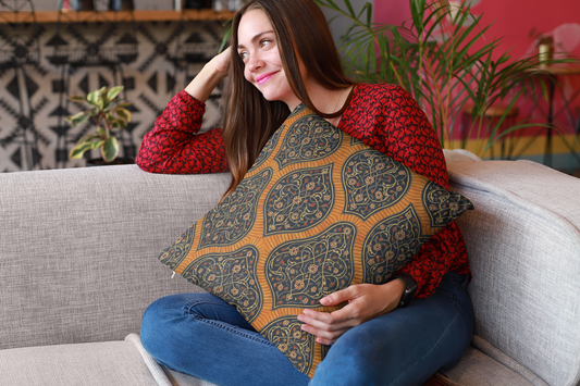 Boho Decorative Pillow, Orange Floral Throw Cushion, Home Decor, Couch Accents, Cozy Living Room