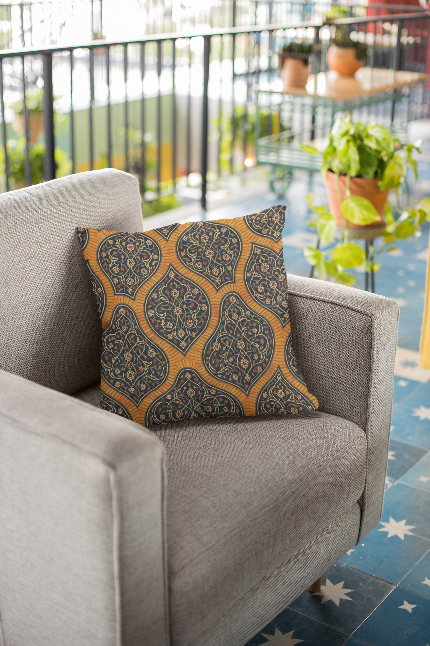 Boho Decorative Pillow, Orange Floral Throw Cushion, Home Decor, Couch Accents, Cozy Living Room