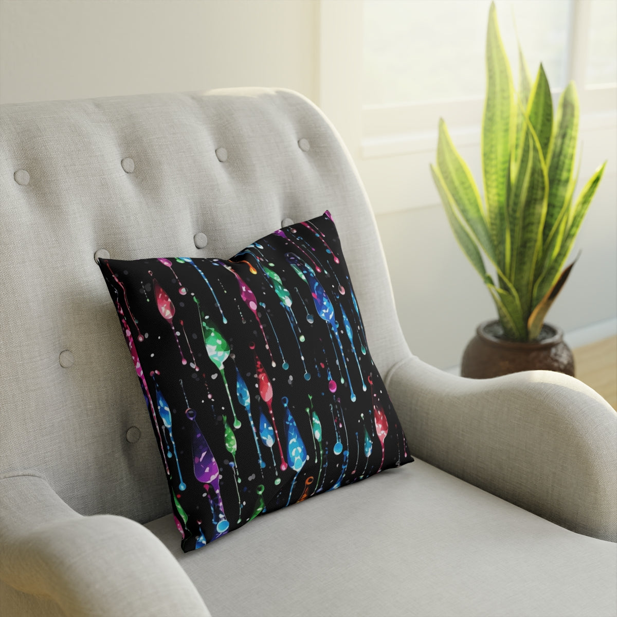 Color Drip Elegance | Artistic Black Throw Pillow for Modern Spaces