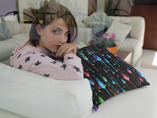 Color Drip Elegance | Artistic Black Throw Pillow for Modern Spaces