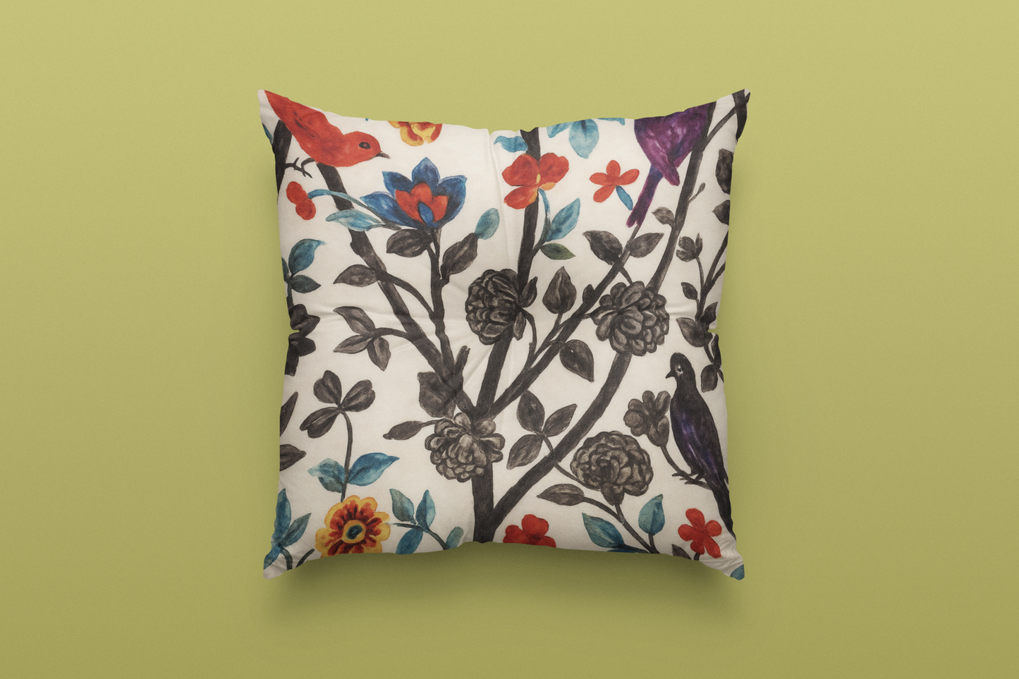Vibrant Floral Outdoor Pillows for Garden Decor, Summer Patio Accents, Boho Throw Cushions, Chic Home Styling, Bird Print Cushions